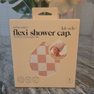 kitsch Satin-Lined Flexi Shower Cap - Pink Checker